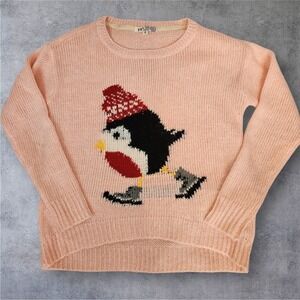 Jolt Womens Pink Santa Ice Skating Penguin Bird Knit Sweater Medium R41
